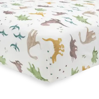 Little Unicorn Little Unicorn - Stretch Knit Crib Sheet, Dino Pals