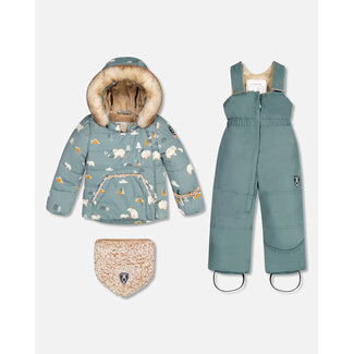 deux par deux Deux par Deux - Two Pieces Car Seat Snowsuit, Green Bears