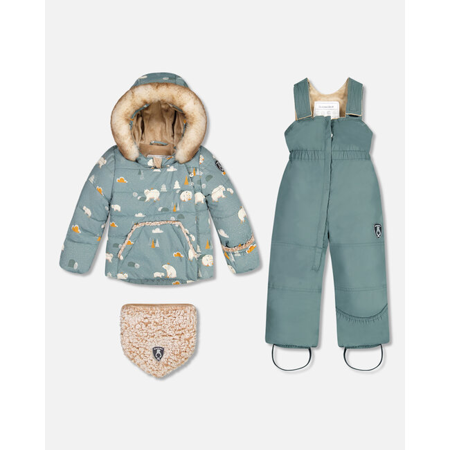 deux par deux Deux par Deux - Two Pieces Car Seat Snowsuit, Green Bears