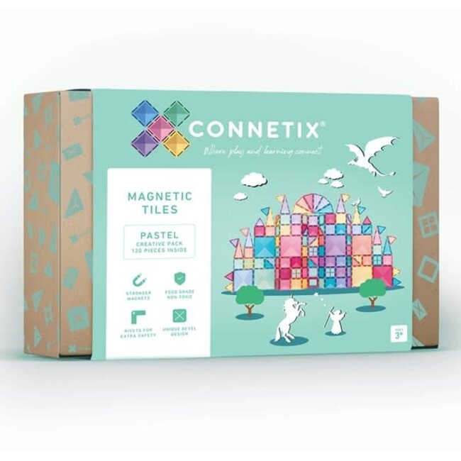 Connetix Connetix - Jeu de Construction avec Tuiles Magnétiques, Ensemble Créatif Pastel de 120 Pièces