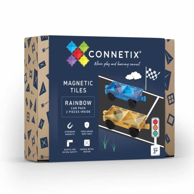 Connetix Connetix - Jeu de Construction avec Tuiles Magnétiques, Ensemble de 2 Bases de Voitures