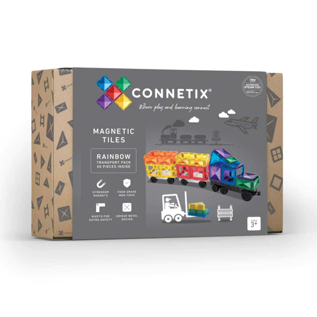 Connetix Connetix - Building Set with Magnetic Tiles, 50 Pieces Rainbow Transport Pack