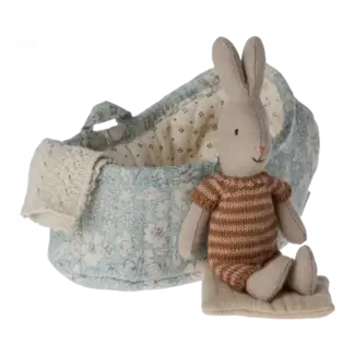 Maileg Maileg - Micro Rabbit in Carry Cot, Red Stripes