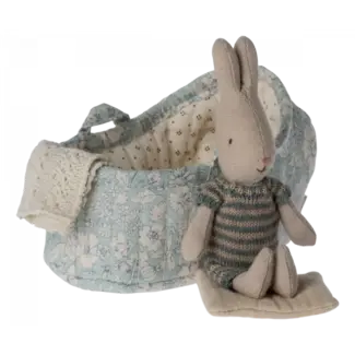 Maileg Maileg - Micro Rabbit in Carry Cot, Dark Blue Stripes