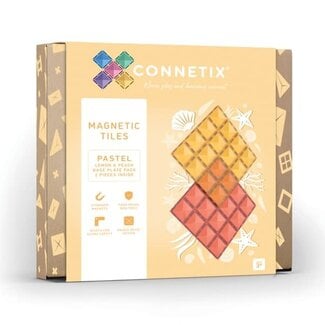 Connetix Connetix - Building Set with Magnetic Tiles, 2 Piece Base Plate Pack, Lemon and Peach