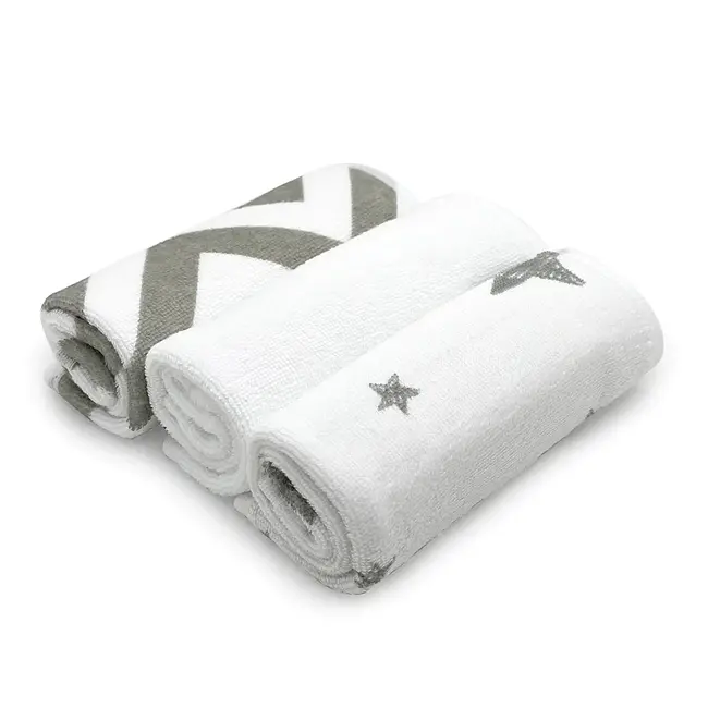 Kushies Pack of 3 Washcloths Chevron Grey Star Charlotte et