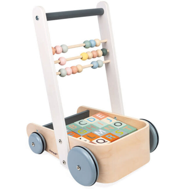 Chariot de marche en bois avec blocs de construction bébé