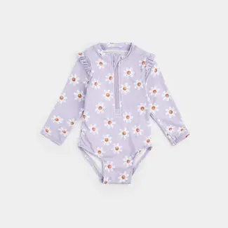 Petit Lem Petit Lem - Maillot de Bain à Manches Longues, Mauve Pâle Marguerites