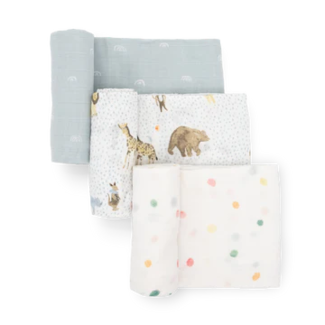 Little Unicorn Little Unicorn - Couverture en Mousseline de Coton Paquet de 3, Animaux en Fête