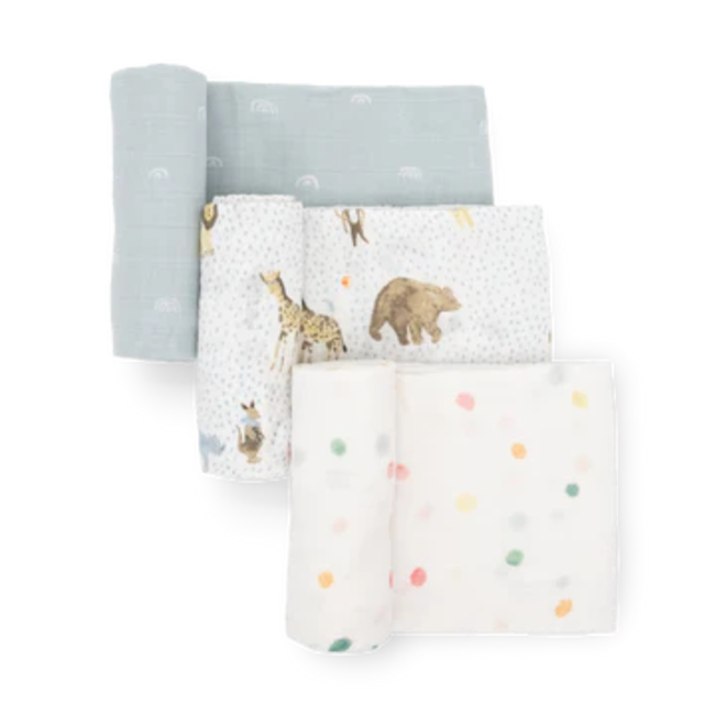 Little Unicorn Little Unicorn - Cotton Muslin Blanket Set of 3, Party Animals