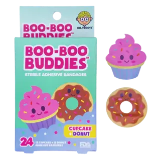 Boo-Boo Buddies Boo-Boo Buddies - Boîte de 24 Pansements Ludiques, Petit Gâteau et Beigne