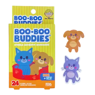 Boo-Boo Buddies Boo-Boo Buddies - Boîte de 24 Pansements Ludiques, Chien et Chat