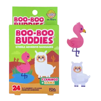 Boo-Boo Buddies Boo-Boo Buddies - Boîte de 24 Pansements Ludiques, Flamant et Lama