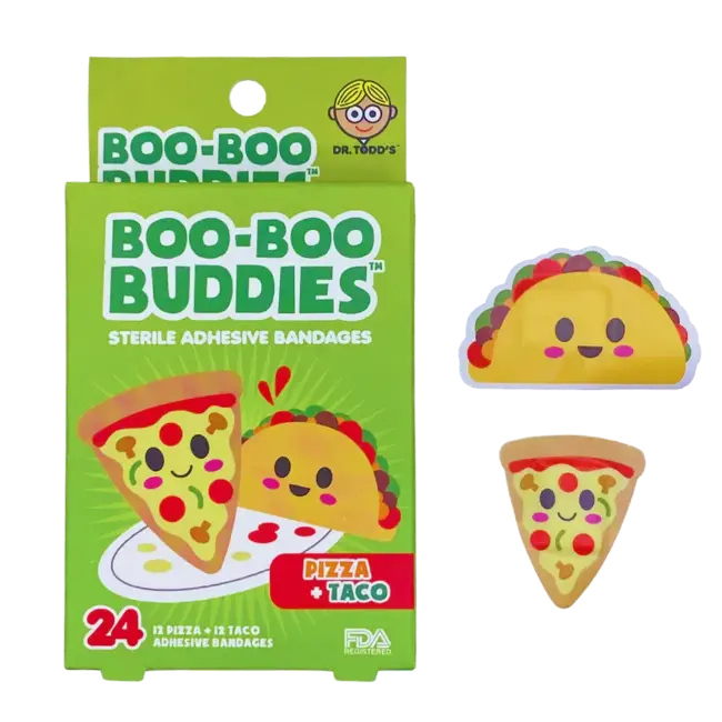 Boo-Boo Buddies Boo-Boo Buddies - Boîte de 24 Pansements Ludiques, Pizza et Taco