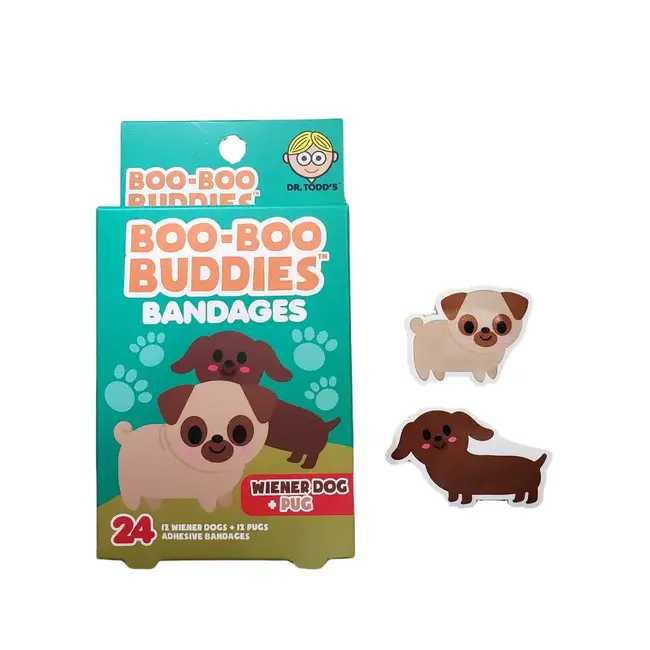 Boo-Boo Buddies Boo-Boo Buddies - Boîte de 24 Pansements Ludiques, Chien Saucisse et Carlin