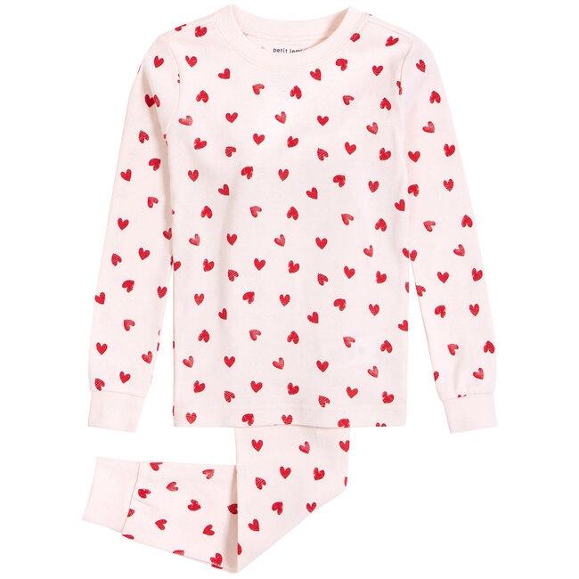 Petit Lem Petit Lem - 2 Pieces Organic Cotton Pyjama, Light Pink Hearts