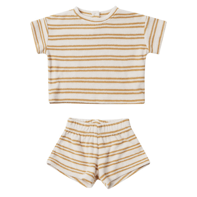 Quincy Mae Quincy Mae - Waffle Tee and Short Set, Striped Honey