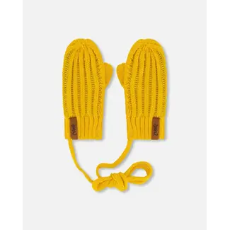 deux par deux Deux par Deux - Knit Mittens With Cord, Mineral Yellow