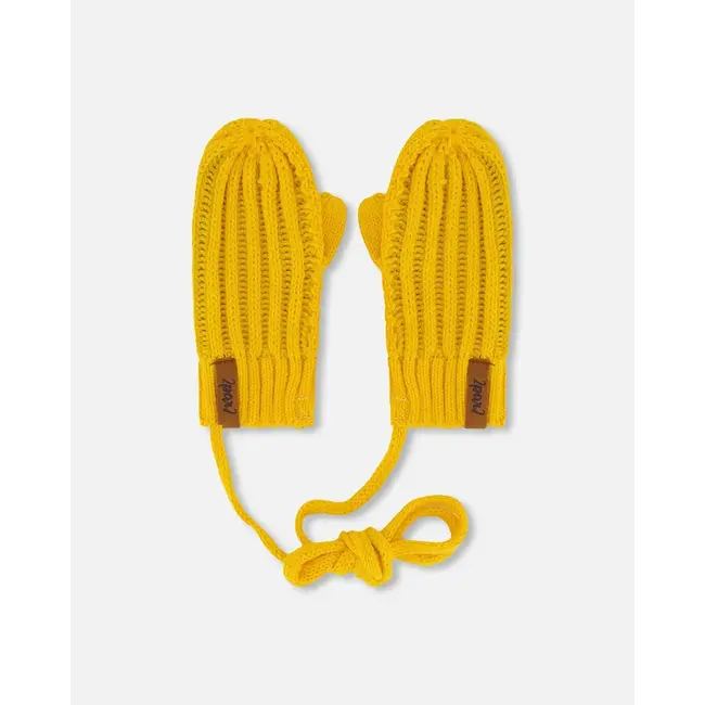 deux par deux Deux par Deux - Knit Mittens With Cord, Mineral Yellow