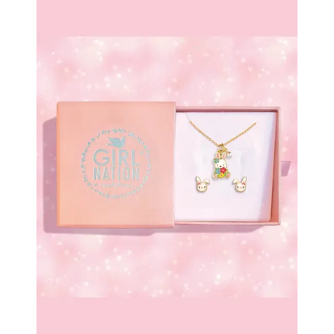Girl Nation Girl Nation - Necklace and Earrings Set, Bunny and Flowers