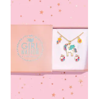 Girl Nation Girl Nation - Necklace and Earrings Set, Unicorn Dreams