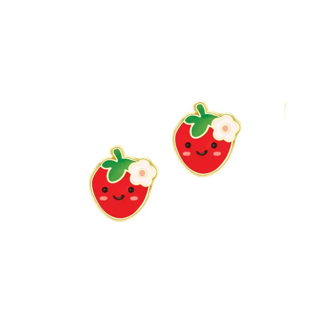 Girl Nation Girl Nation - Enamel Stud Earrings, Cute Strawberry