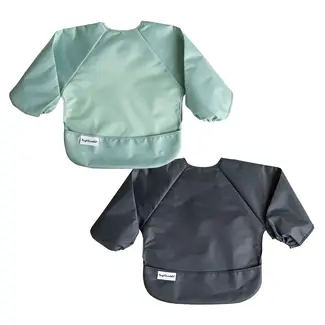 Tiny Twinkle Tiny Twinkle - Pack of 2 Mess-Proof Full Sleeve Bibs, Sage Charcoal