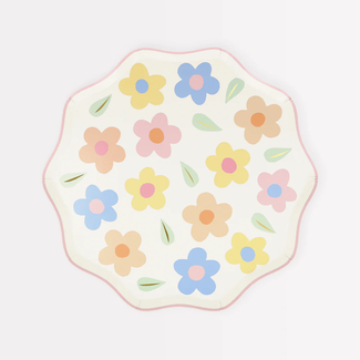 Meri Meri Meri Meri - Pack of 8 Paper Plates, Pastel Daisies and Gold