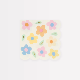 Meri Meri Meri Meri - Pack of 16 Paper Napkins, Pastel Daisies and Gold