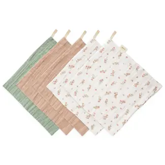Mushie Mushie - Pack of 5 Muslin Cotton Washcloths, Pink Flowers