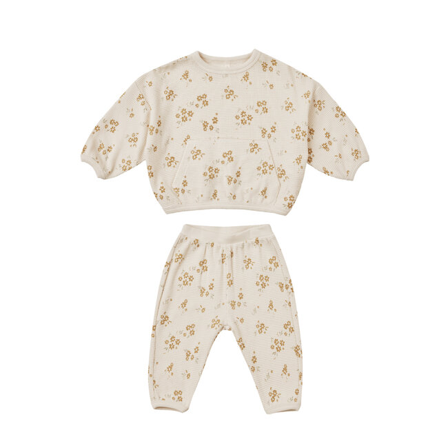 Quincy Mae Quincy Mae - Waffle Sweater and Pant Set, Honey Flowers