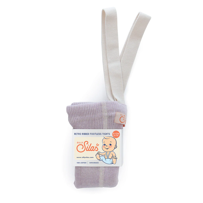 Silly Silas Footless Tights with Braces Lavender and Cream Charlotte et Charlie