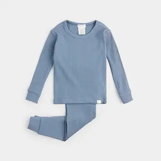 Petit Lem Petit Lem - Pyjama 2 Pièces en Coton Biologique Côtelé, Bleu Denim