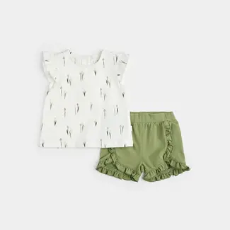 Petit Lem Petit Lem - Ruffled T-shirt and Shorts Set, Tulips