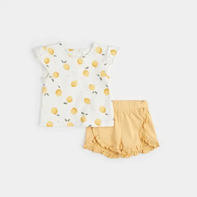 Petit Lem Petit Lem - Ruffled T-shirt and Shorts Set, Lemons