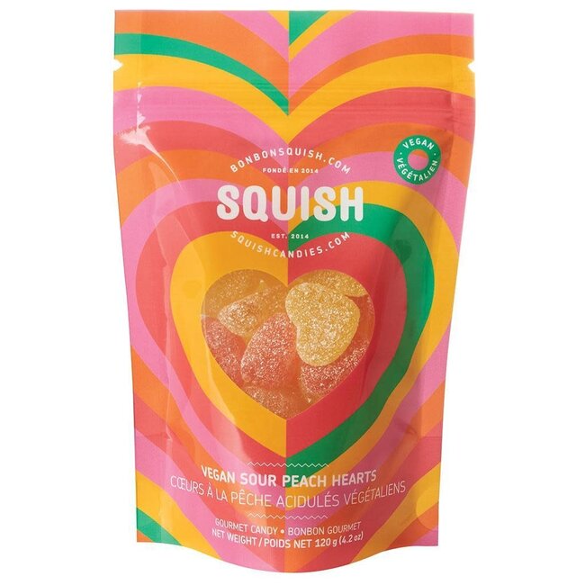 Squish Squish - Vegan Gummies 120g, Sour Peach Hearts