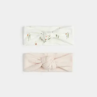 Petit Lem Petit Lem - Pack of 2 Organic Cotton Headbands, Light Pink and Tulips