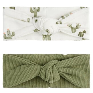 Petit Lem Petit Lem - Pack of 2 Organic Cotton Headbands, Green and Cactus