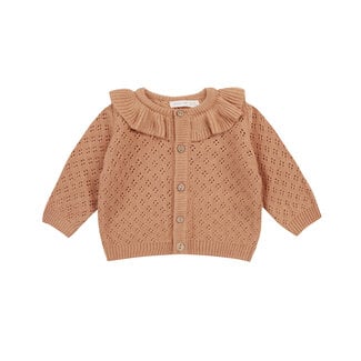 Quincy Mae Quincy Mae - Pointelle Cardigan with Ruffled Collar, Melon