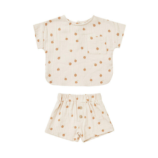 Quincy Mae Quincy Mae - Woven T-shirt and Shorts Set, Oranges