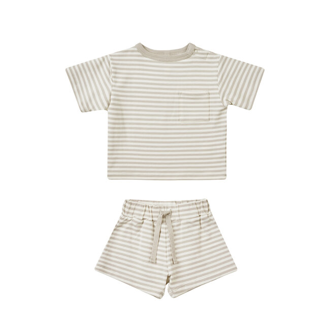 Quincy Mae Quincy Mae - Relaxed Fit T-shirt and Shorts Set, Heather Gray Striped