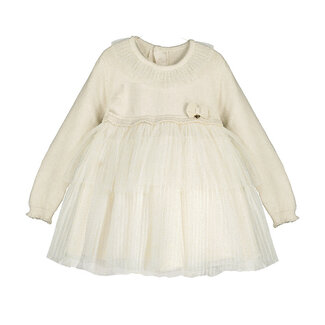 Mayoral Mayoral - Tiered Dress with Tulle, Cream, 6 months