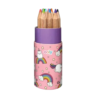 Ooly Ooly - Set of 12 Draw 'n' Doodle Mini Coloured Pencils, Unicorn-Cat