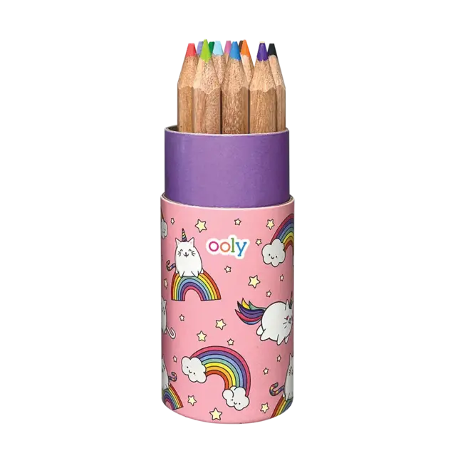 Ooly Ooly - Set of 12 Draw 'n' Doodle Mini Coloured Pencils, Unicorn-Cat