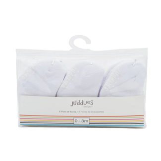 Juddlies - Pack of 6 White Socks, 0-3 months