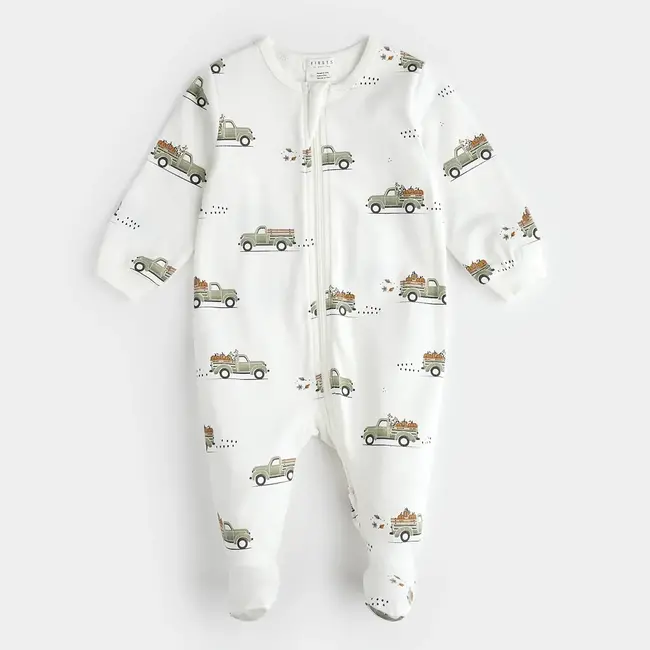 Petit Lem Pyjama a Pattes en Coton Biologique Camion de Citrouilles Charlotte et Charlie