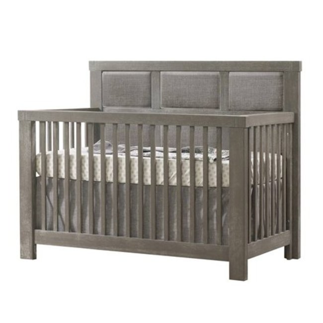 Natart Juvenile Natart Rustico - 5-in-1 Convertible Crib With Upholstered Pannel, Fog Linen Weave