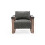 Benedict Club Chair in Sandy Linen with Charcoal Leather Straps