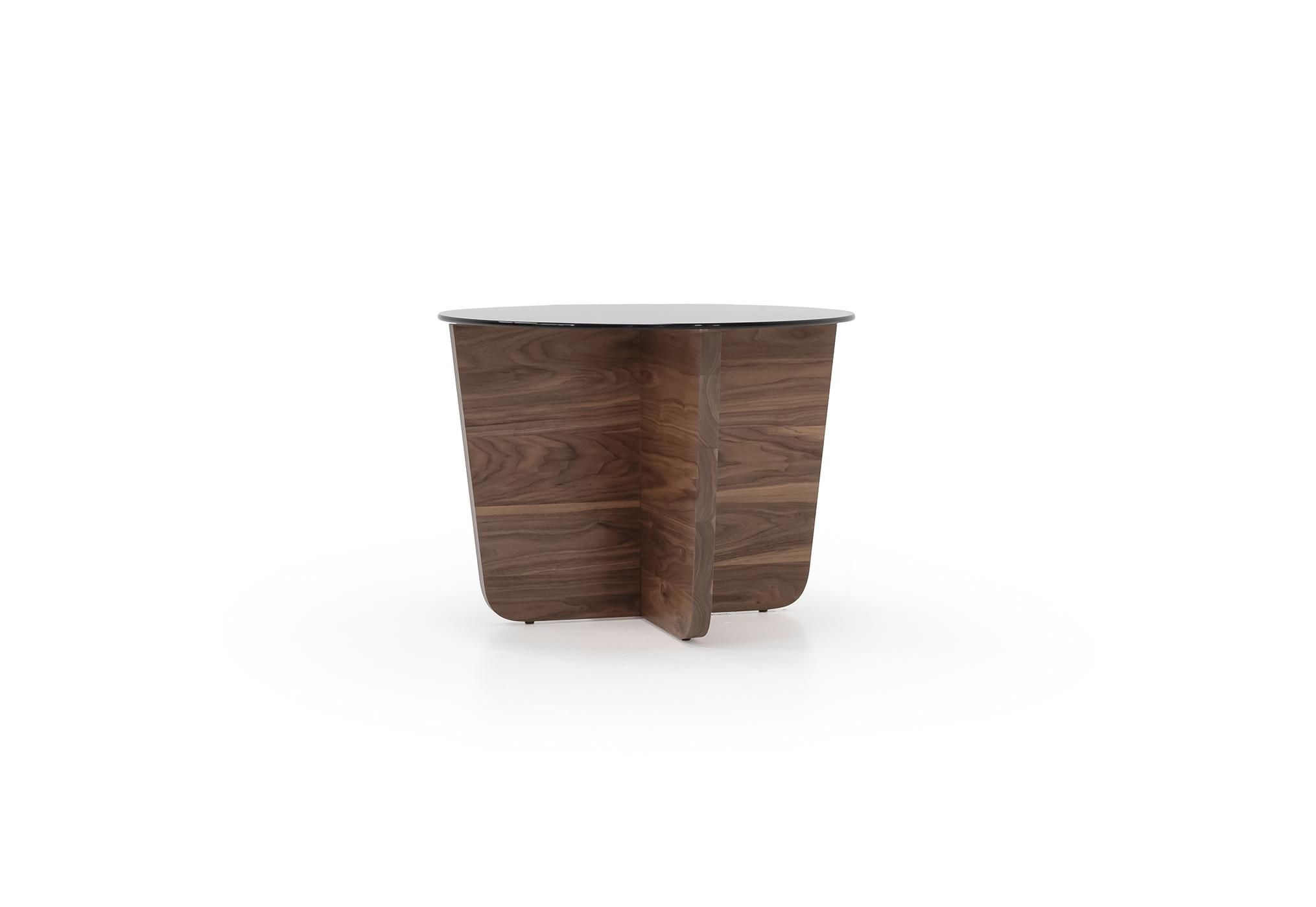 Valencia Round Side Table with Glass Top in Dead Flat Walnut