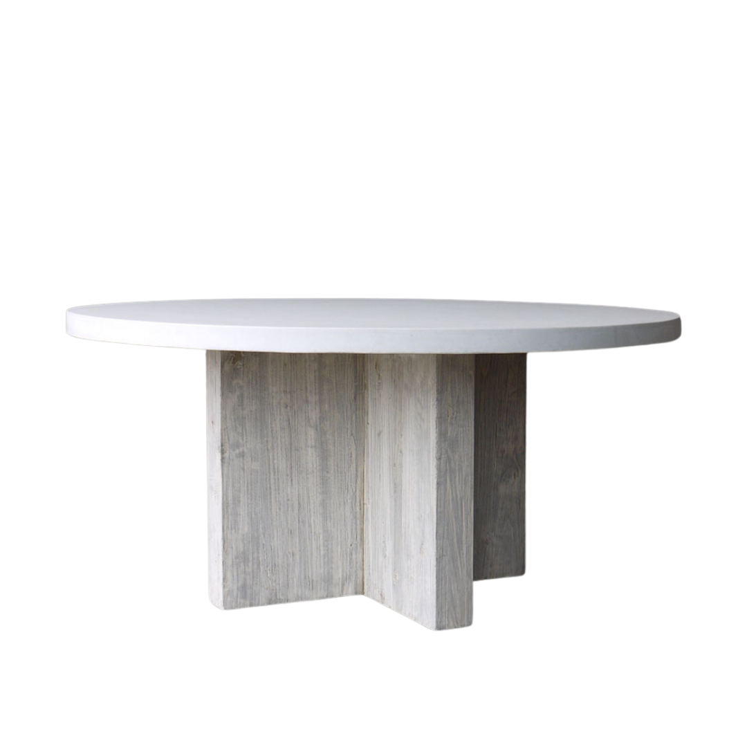 White Concrete Top Coffee Table with Elm Base